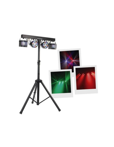 Party Bar Derby - Lighting stand with 2 projectors of 9 multicolored RGBW 1 W LEDs and 2 Nano Derby of 12 W each