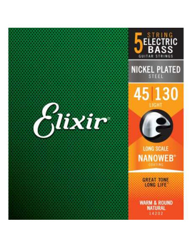 ELIXIR 14202 con avvolgimento a sezione rotonda in acciaio nickelato Scalatura Light 5-corde: .045 .065 .085 .105 .130