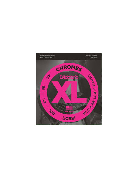 D'ADDARIO ECB81 Chromes, Regular Light, 45-100, Long Scale - Flat wound