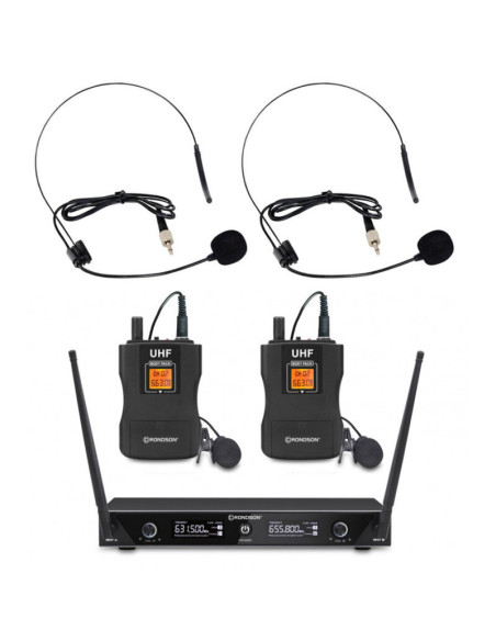 RONDSON BE-1020/2BP-1 - 664.1 / 687.1 MHz dual diversity UHF set, 2 bodypack with lavalier and headworn microphones + receiver